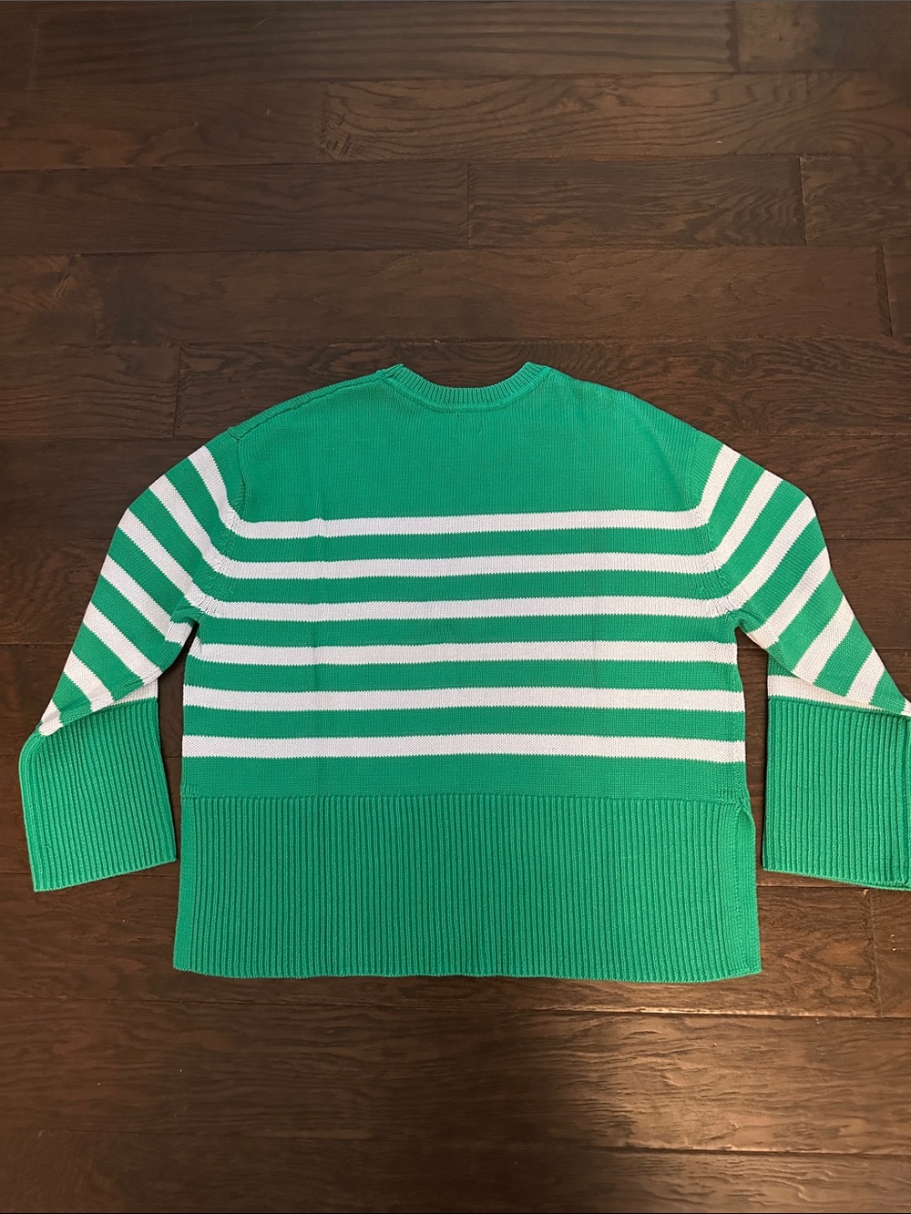 GAP 24/7 Split Hem Striped Cotton Sweater Green Blue M Tall NWOT - Picture 9 of 10
